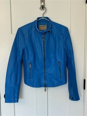 We The Free People Max Vegan Moto Jacket Blue XS NWT